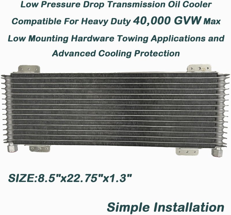 OVANOH Low Pressure Drop Transmission Oil Cooler 40k Transmission Oil Cool Compatible For Heavy Duty 40,000 GVW Max Low Mounting Hardware Towing Applications and Advanced Cooling Protection LPD47391 - Image 2